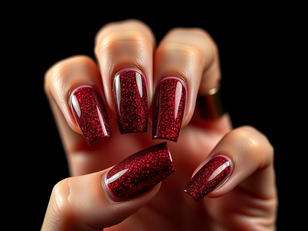 Głęboka wiśniowa hybryda czerwona z intensywnym brokatem Głęboka wiśniowa hybryda czerwona z intensywnym brokatem