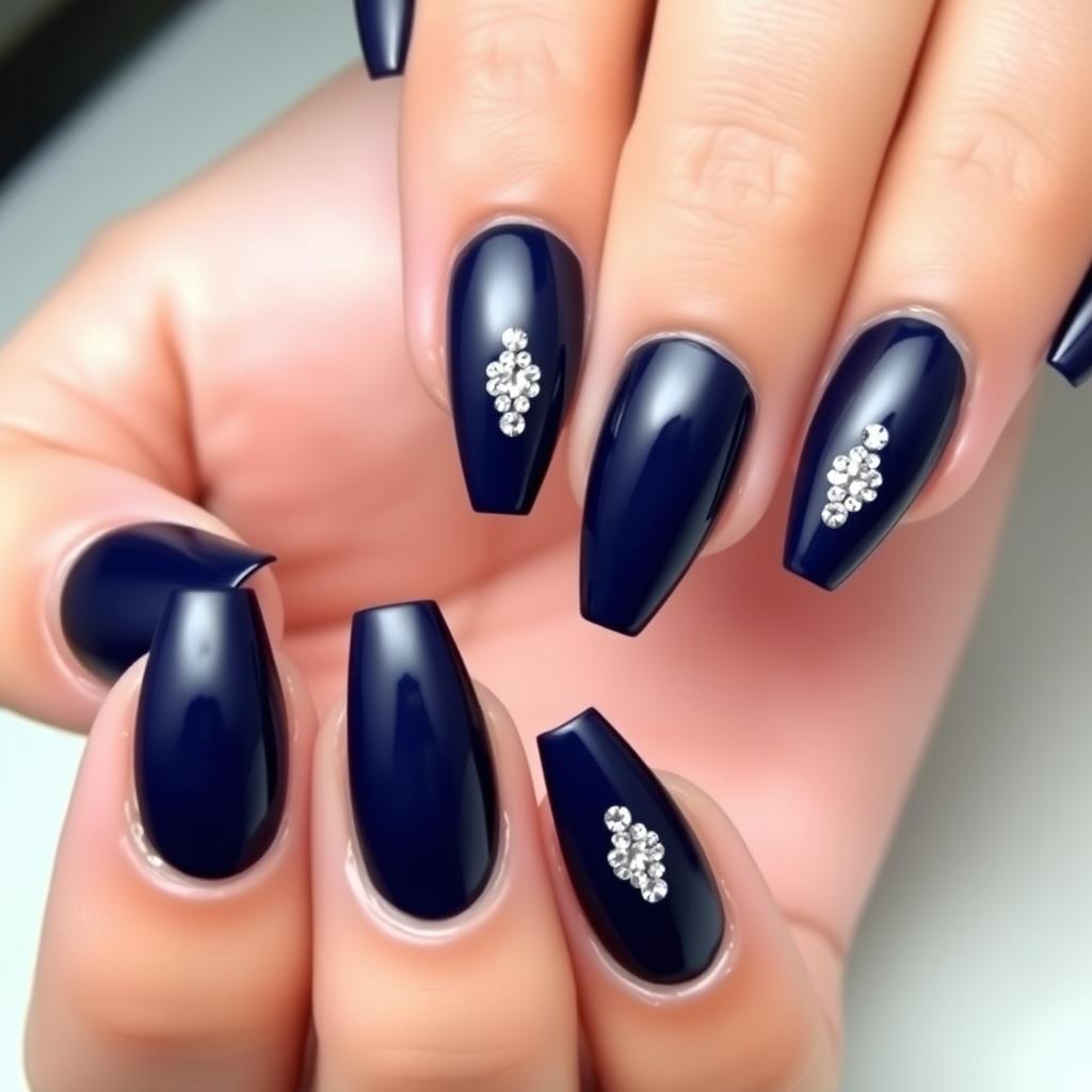Granatowe paznokcie z cyrkoniami - eleganckie wzory Granatowe paznokcie z cyrkoniami - eleganckie wzory
