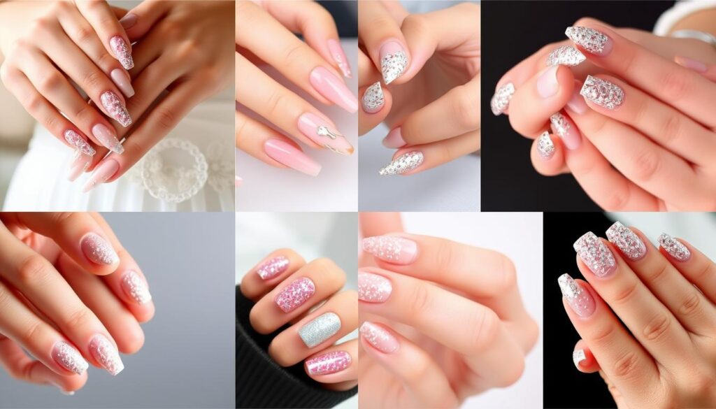 Inspiracje na cieliste paznokcie z brokatem na różne okazje Inspiracje na cieliste paznokcie z brokatem na różne okazje