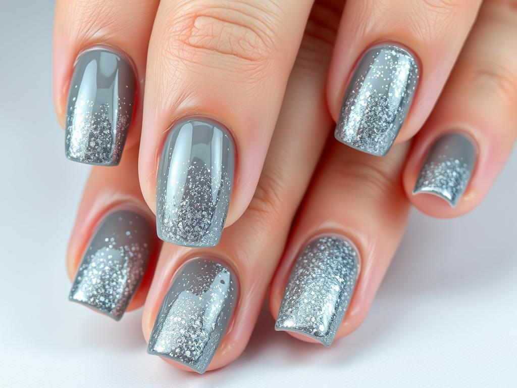 Nowoczesne szare paznokcie z brokatem jako alternatywa dla klasycznych kolorów Nowoczesne szare paznokcie z brokatem jako alternatywa dla klasycznych kolorów