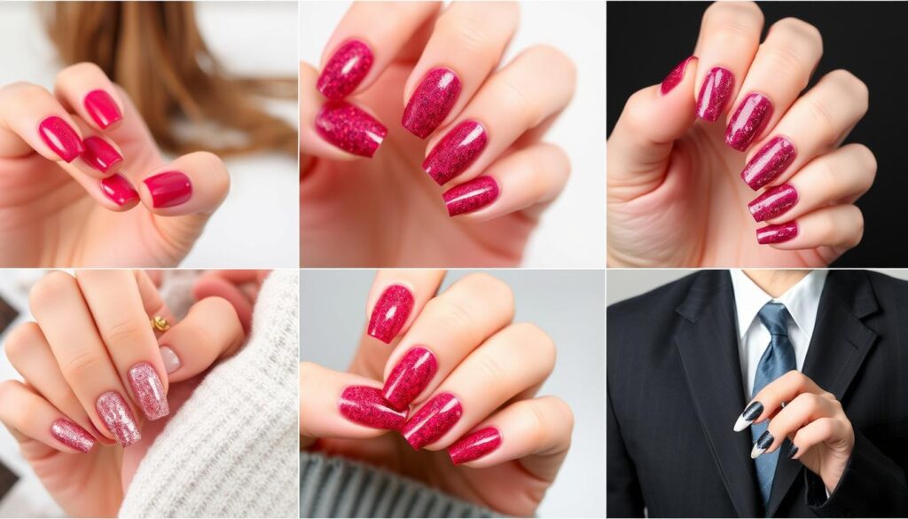 Paznokcie malinowe z brokatem w różnych stylizacjach na różne okazje Paznokcie malinowe z brokatem w różnych stylizacjach na różne okazje