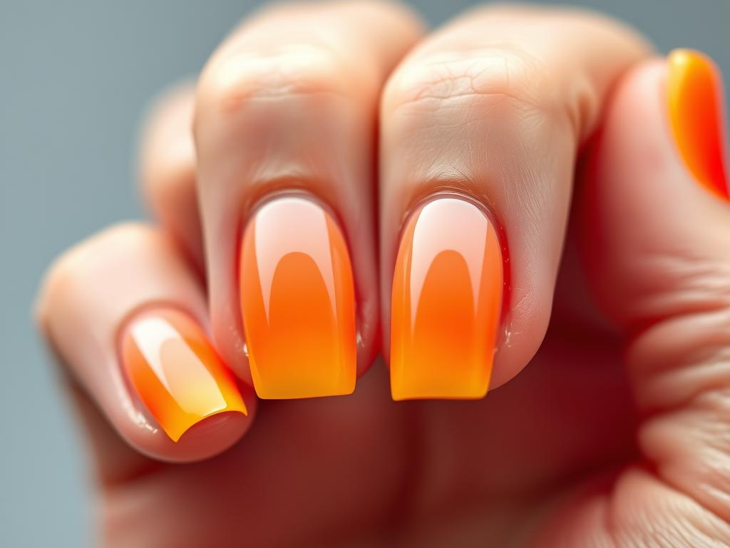 Paznokcie ombre łączące neonowy żółty z neonowym pomarańczowym Paznokcie ombre łączące neonowy żółty z neonowym pomarańczowym