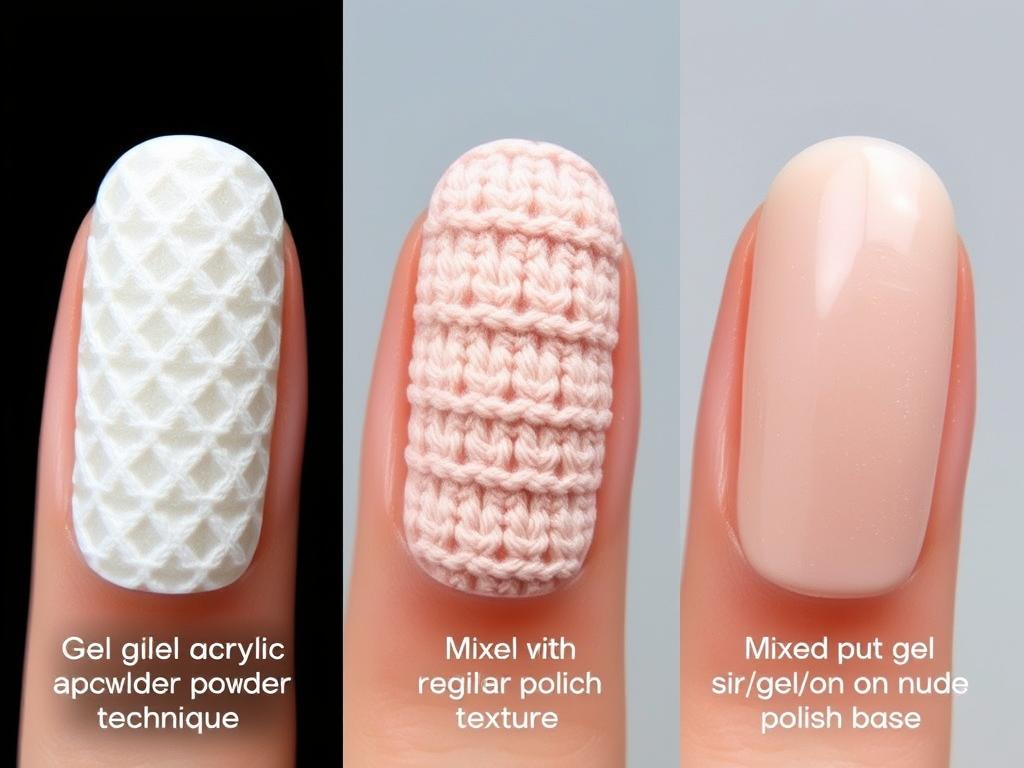 Paznokcie sweterkowe wykonane różnymi technikami - z akrylem, zwykłym lakierem i metodą mieszaną Paznokcie sweterkowe wykonane różnymi technikami - z akrylem, zwykłym lakierem i metodą mieszaną