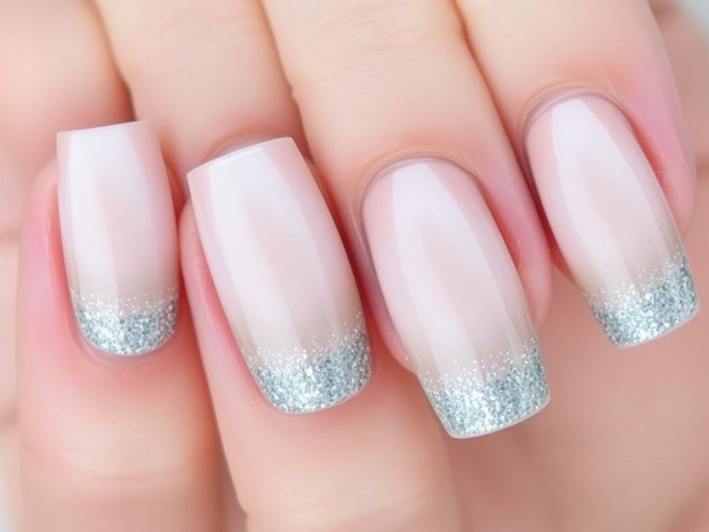 Paznokcie z efektem ombre przechodzącym w srebrny brokat Paznokcie z efektem ombre przechodzącym w srebrny brokat