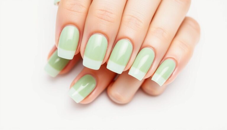 Paznokcie z zielonym frenchem w klasycznym wydaniu na naturalnej bazie