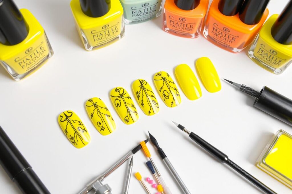 Produkty do wykonania paznokci neonowych żółtych z czarnym Produkty do wykonania paznokci neonowych żółtych z czarnym