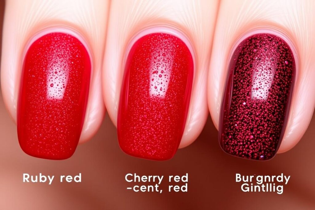 Różne odcienie hybrydy czerwonej z brokatem od rubinowej po wiśniową Różne odcienie hybrydy czerwonej z brokatem od rubinowej po wiśniową