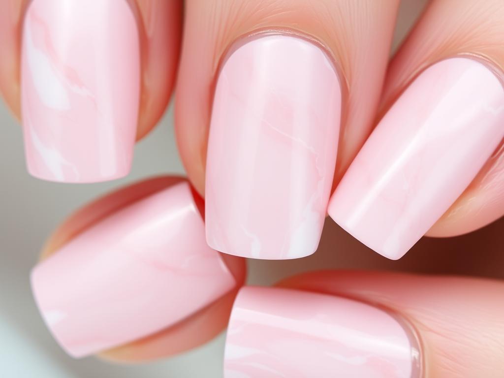 Różowy marmur paznokcie z delikatnymi białymi żyłkami Różowy marmur paznokcie z delikatnymi białymi żyłkami