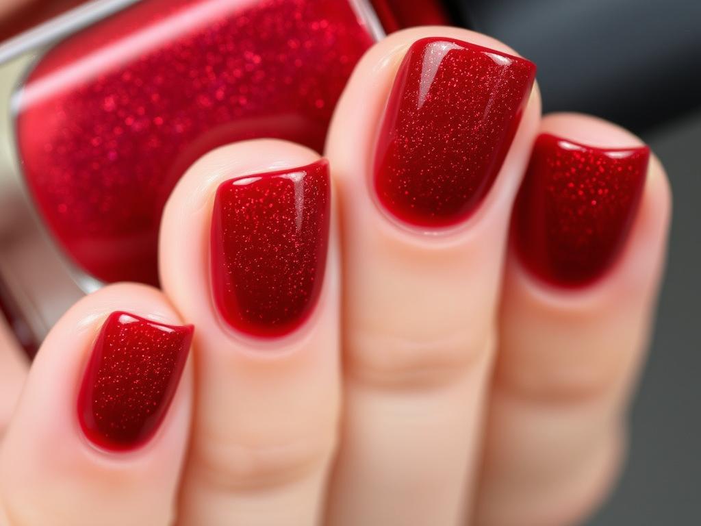 Rubinowa hybryda czerwona z drobnymi brokatowymi drobinkami Rubinowa hybryda czerwona z drobnymi brokatowymi drobinkami