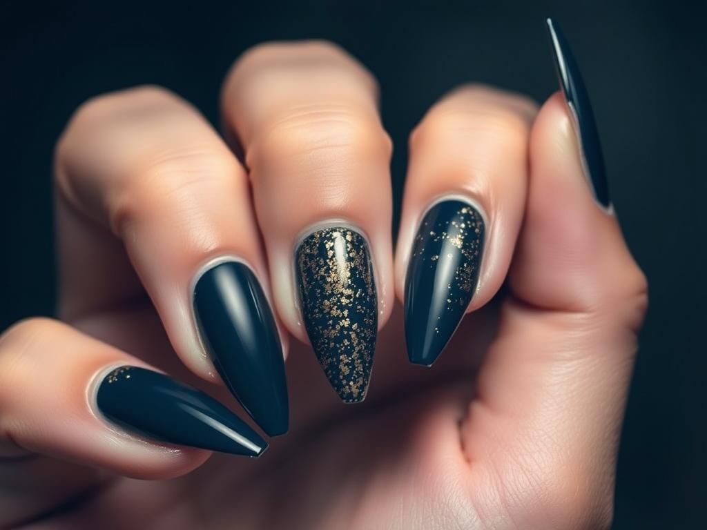 Tajemnicze ciemne paznokcie z brokatem w uwodzicielskim wydaniu Tajemnicze ciemne paznokcie z brokatem w uwodzicielskim wydaniu