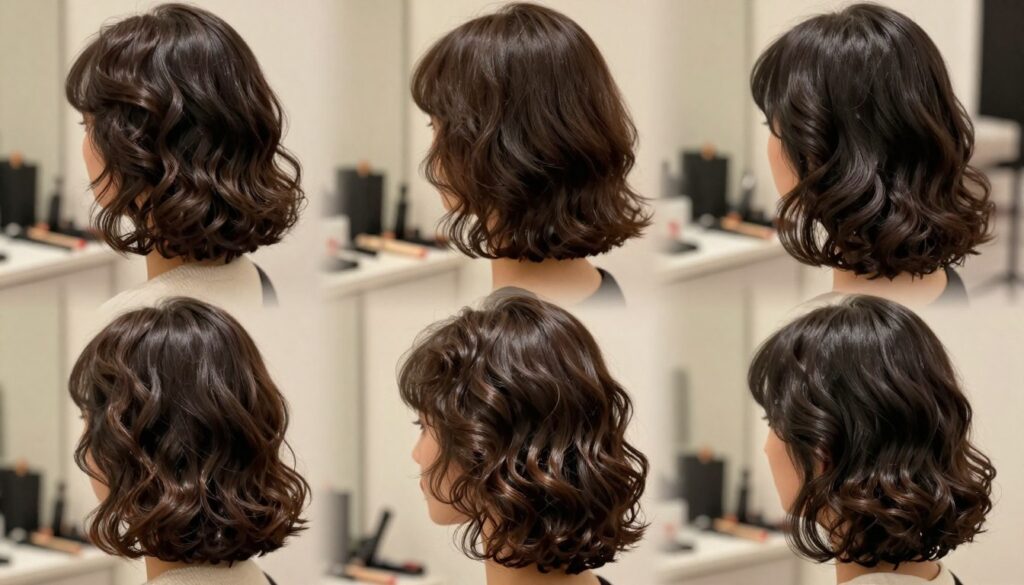 A stylish collection of shoulder-length hairstyles featuring dark hair, elegantly arranged on a series of diverse models. Each model displays a unique hairdo, showcasing various textures and styling techniques. The foreground highlights the hair details with shimmering highlights and soft waves, emphasizing elegance and modern trends. In the middle ground, include a softly blurred variety of hair accessories and tools artistically arranged to reflect a salon environment. The background is a warm, inviting salon space with soft, ambient lighting that creates a cozy atmosphere. Capture the image from a slightly elevated angle to reveal the hairstyles from above, focusing on their intricate designs while maintaining a professional and polished look. The overall mood should convey sophistication and style, perfect for showcasing fashionable hairstyles. A stylish collection of shoulder-length hairstyles featuring dark hair, elegantly arranged on a series of diverse models. Each model displays a unique hairdo, showcasing various textures and styling techniques. The foreground highlights the hair details with shimmering highlights and soft waves, emphasizing elegance and modern trends. In the middle ground, include a softly blurred variety of hair accessories and tools artistically arranged to reflect a salon environment. The background is a warm, inviting salon space with soft, ambient lighting that creates a cozy atmosphere. Capture the image from a slightly elevated angle to reveal the hairstyles from above, focusing on their intricate designs while maintaining a professional and polished look. The overall mood should convey sophistication and style, perfect for showcasing fashionable hairstyles.